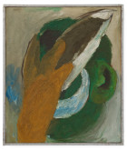 Lee Lozano, No title (green face, brown hand, knife nose), 1962, oil on canvas