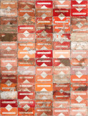 Robert Larson, Red Filter, 2015, discarded cigarette packaging on canvas
