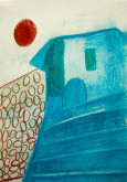 Alessandra Michelangelo, <i>La casa. Azzurro tamonto. I mattoni rosso rosso scuro, courtesy Chris Byrne + Patsy Fagadau Collection</i>, 2009, colored pencil and marker on cardstock