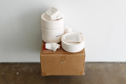 Shelby David Meier, <i>Stacks</i>, 2011-2018, porcelain, china paint, cardboard, plywood