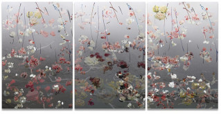 Petra Cortright, <i>Wrestling Entrance Themes_smoke+the_weed+mp3</i>, 2018, digital triptych painting on anodized aluminum, 73"x48"